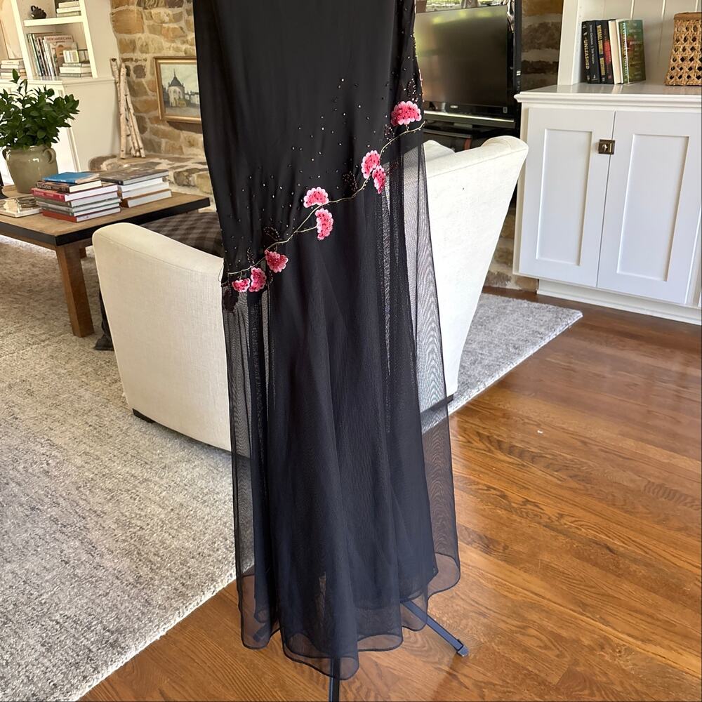 🌸 Dress Barn Embroidered Beaded Cherry Blossom Maxi Dress | Size S | Black - Picture 10 of 11